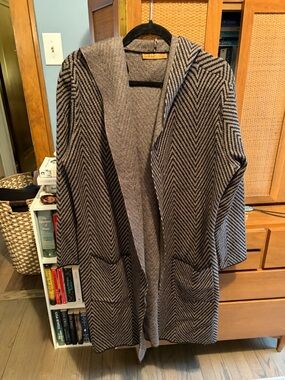 Belldini Gray and Black Hooded Open-Front Cardigan